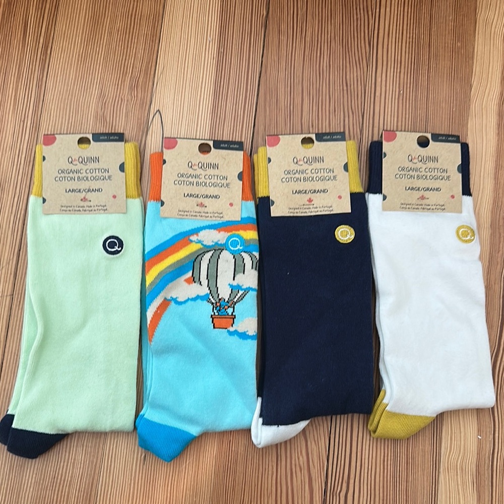 Q for Quinn 4 pack organic cotton Casual Socks Collection men’s size L, NWT